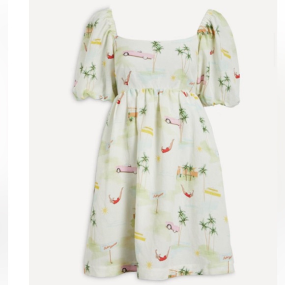 Kitri - Palm Springs Print - Tie Back Mini Dress - Pink Cadillac - US size 6 - Picture 2 of 15